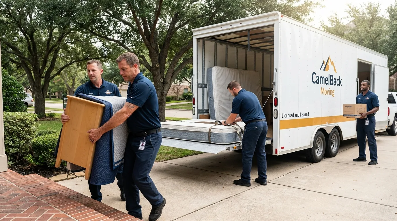 Crew loading residential truck for cross-state move from Homedale, ID